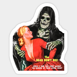 REVISTANGO #48 - Woman in Red Caught in Skeletal Embrace Beneath Title “The Dead Don’t Die” in Classic Midcentury Pulp Horror Cover Art of Terror and Seduction Sticker